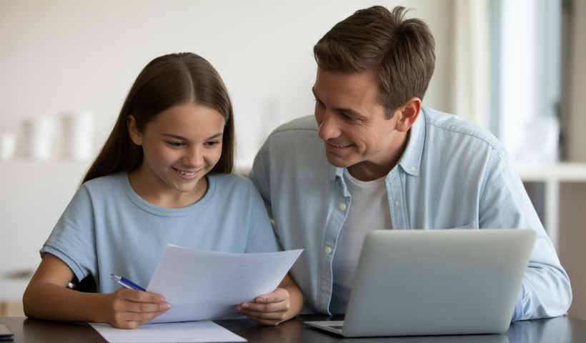 Parent and teenager reviewing college planning documents together for college readiness.