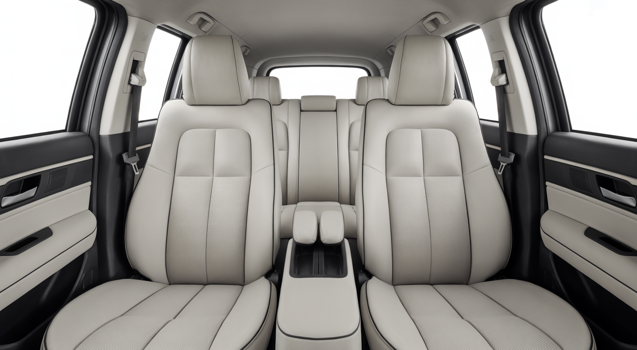 Clean and professionally detailed car interior showing spotless front seats with fresh upholstery